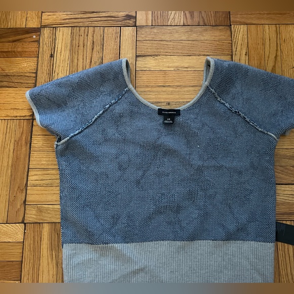 Club Monaco Floral  Wool Knit Short Sleeve Top Gray Blue Size L - Casual Spring - Picture 6 of 9